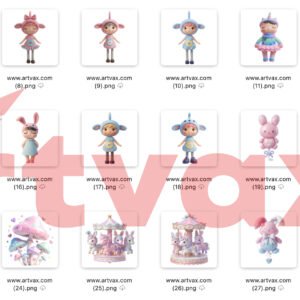 3D Pastel Cute Girls PNG Bundle
