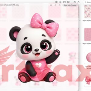 Cute Pink Panda PNG Bundle