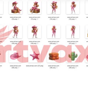 3D Pink Cowboy Doll PNG Bundle