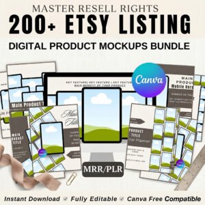Etsy Listing Mockup Bundle | Canva Editable Mockups for Digital Products | MRR PLR Digital Product Templates | Aesthetic Shop Listing Mockups | Planner Workbook eBook Mockups | Master Resell Rights Included
