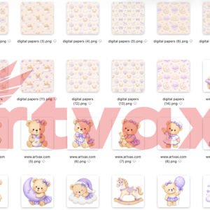 Alternative view of Teddy Bear Clipart Bundle PNG | Cute Lavender Purple Princess Digital Files | Watercolor Celestial Nursery Graphics | Lilac Teddy Bear Seamless Digital Paper | Sleeping Bear Night Sky Sublimation Art | Pastel Sailor Bear Pattern Set | Instant Download