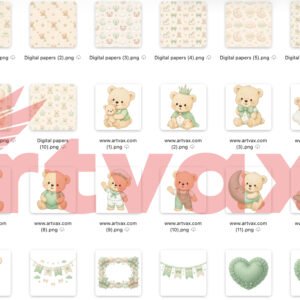 Alternative view of Teddy Bear Clipart Bundle PNG | Cute Gender Neutral Sage Green Digital Files | Watercolor Celestial Nursery Graphics | Earthy Teddy Bear Seamless Digital Paper | Sleeping Bear Night Sky Sublimation Art | Boho Prince Bear Pattern Set | Instant Download