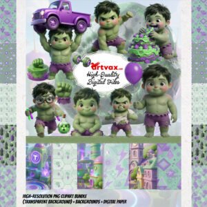 Baby Hulk PNG Clipart | Cute Superhero Sublimation Design | Green Monster Kids Birthday Shirt PNG | Boy Baby Shower Digital Paper Download