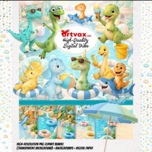 Dinosaur Summer Clipart Bundle