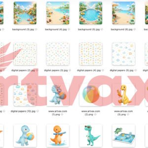 Dinosaur Summer Clipart Bundle