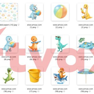 Dinosaur Summer Clipart Bundle